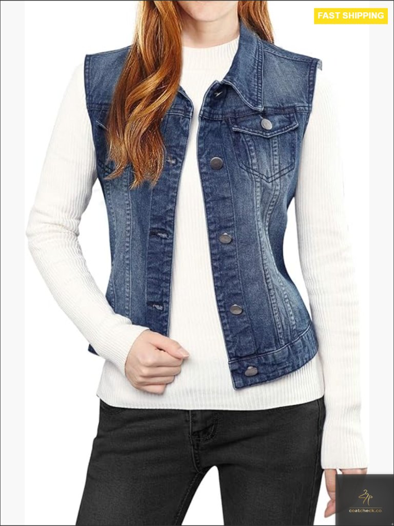 Buttoned Washed Denim Vest Jacket With Flap Pockets Sleeveless Casual Y2k